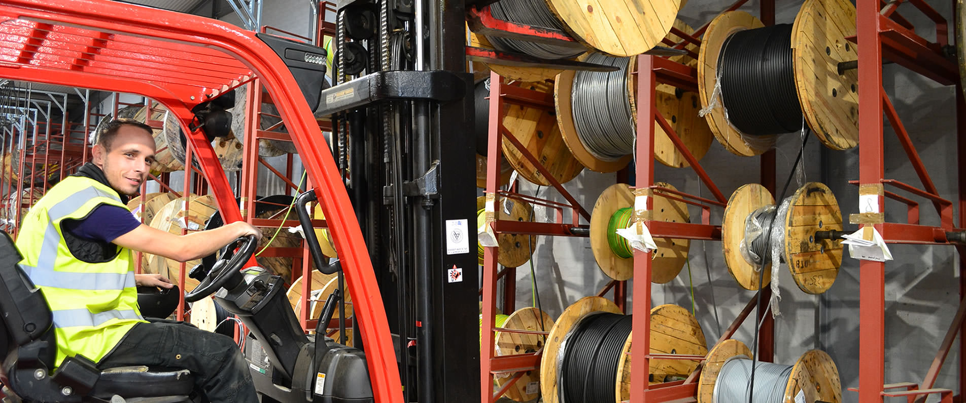 Forklift in the cable warehouse